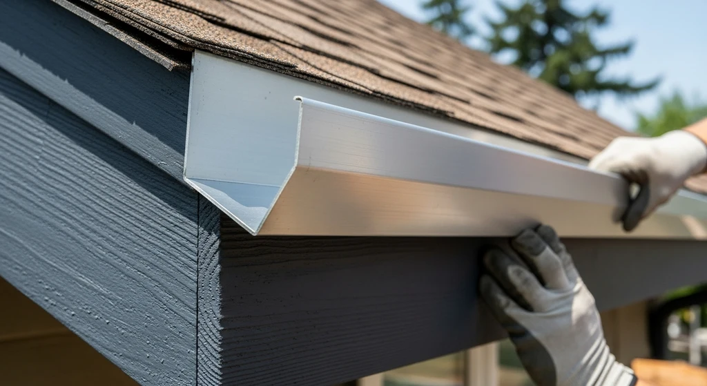 New metal drip edge installed on roof eave