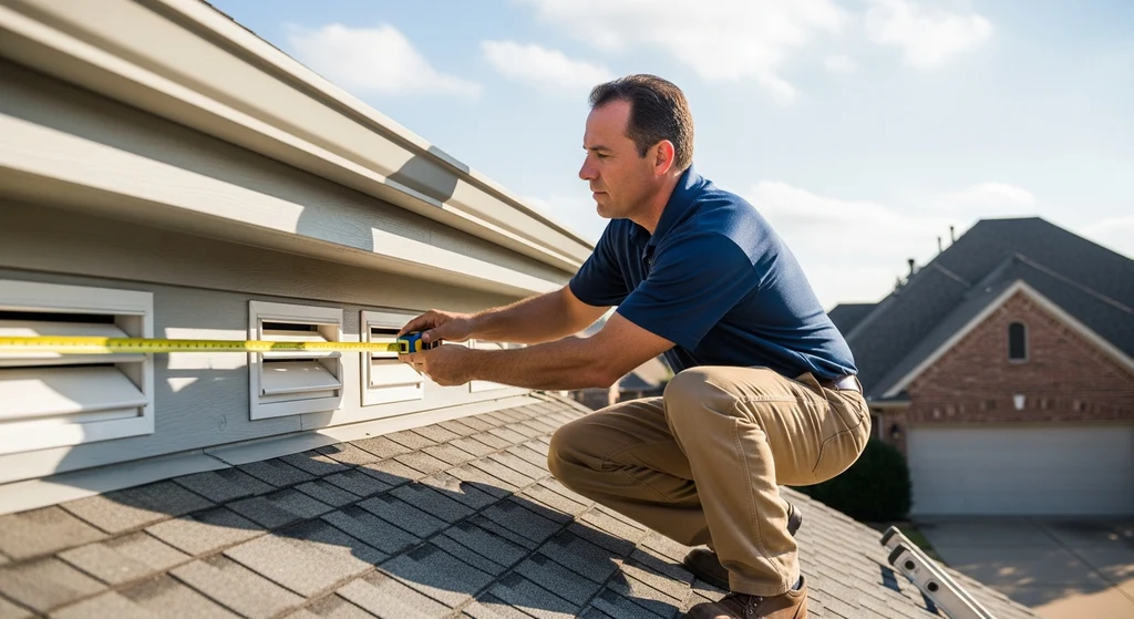 Inspector checking soffit vent spacing