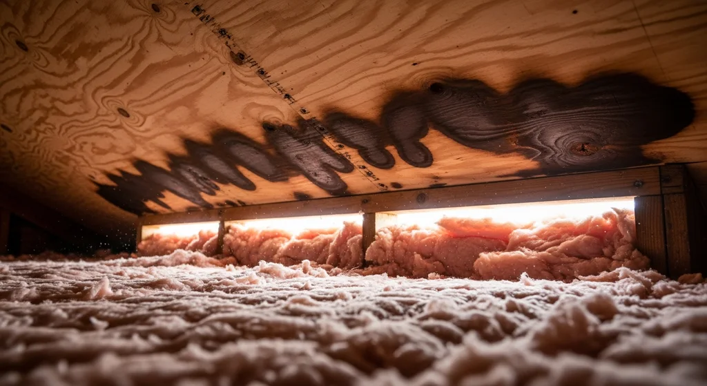 Blocked soffit vents in an attic