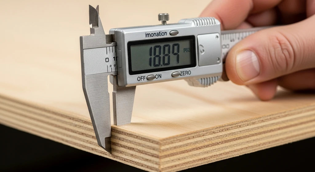 Measuring roof plywood thickness with calipers