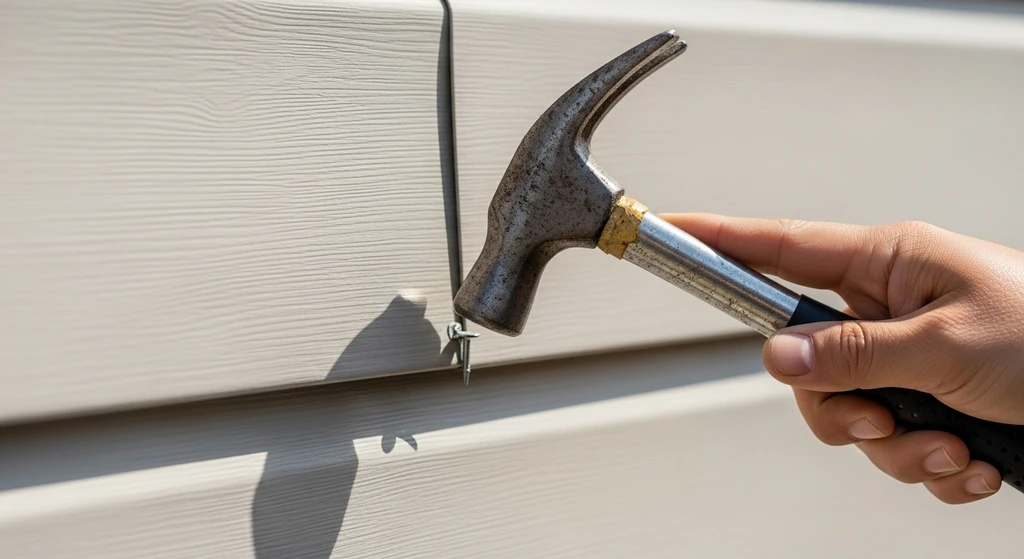 Close-up of proper vinyl siding fastener installation