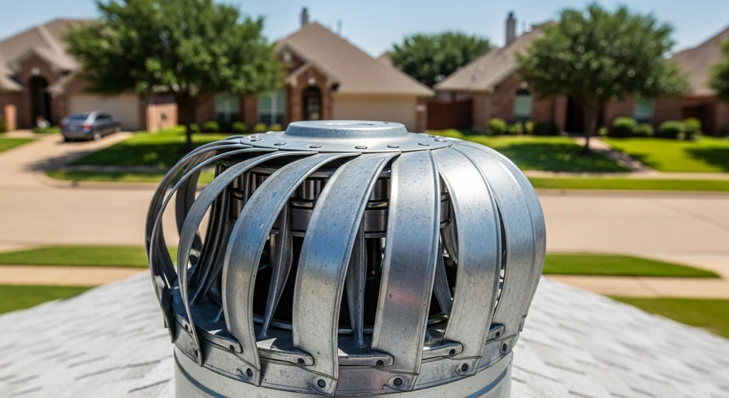 Metal turbine vent on a Dallas roof