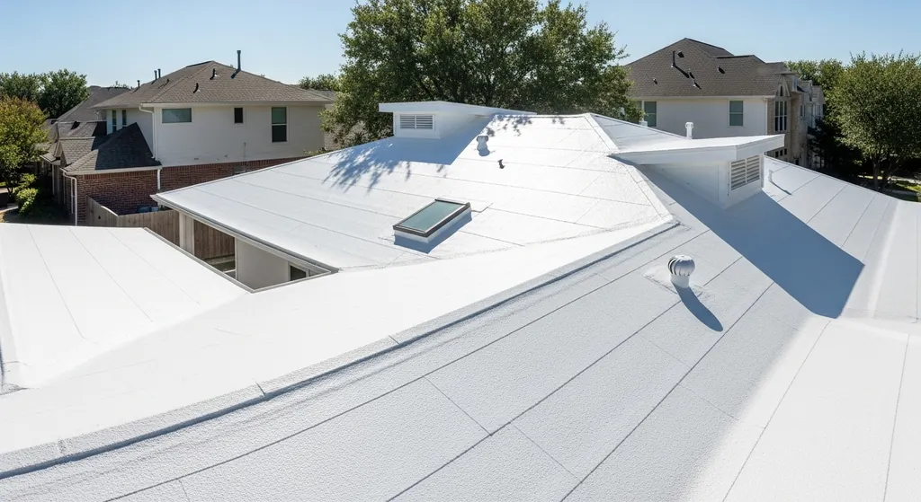 Reflective white spray foam roof in Dallas