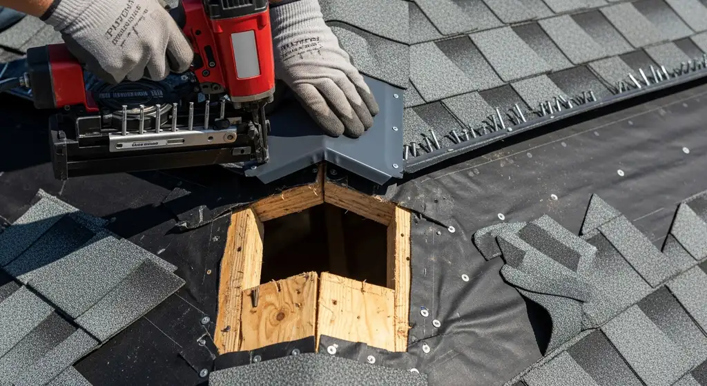 Roofer installing a ridge vent