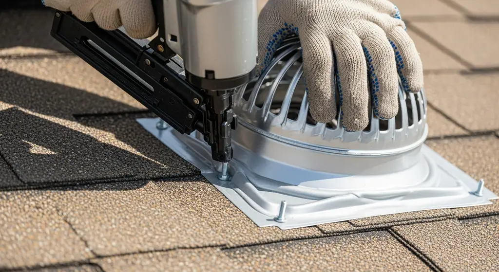Installing solar vent with pneumatic nailer