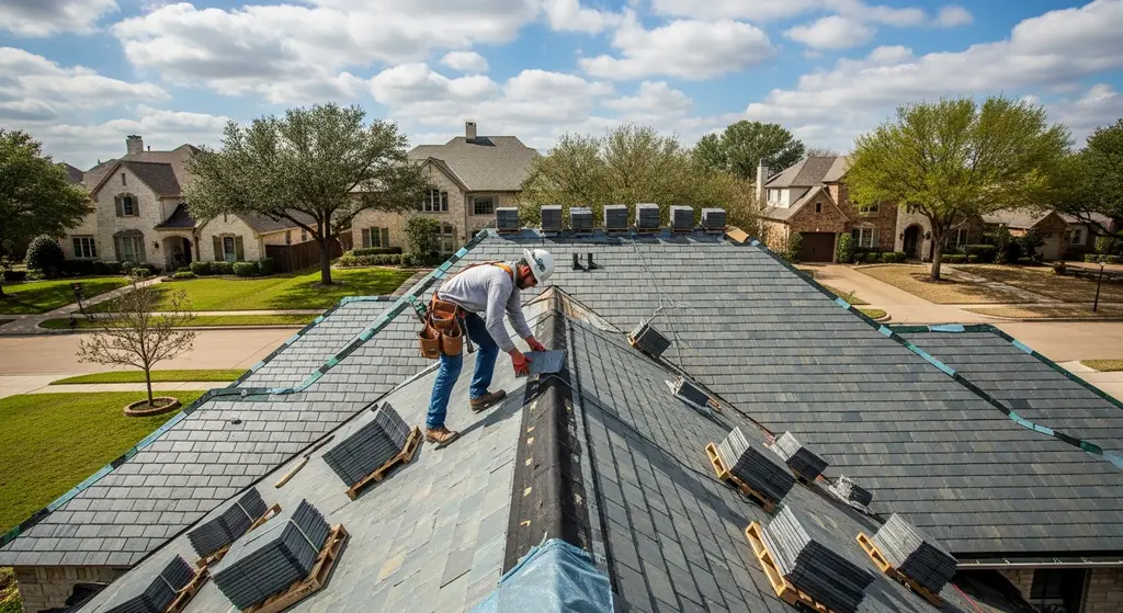 Slate Roofing — Complete Homeowner Guide 5 Slate roof installation in progress