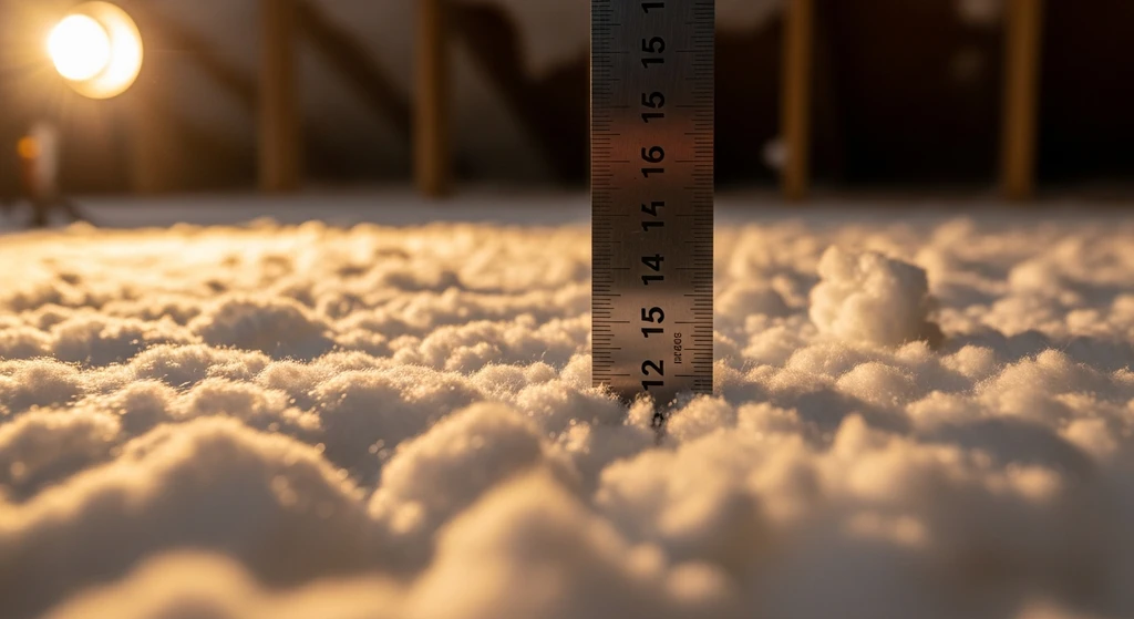 Measuring depth of blown-in fiberglass insulation in an attic