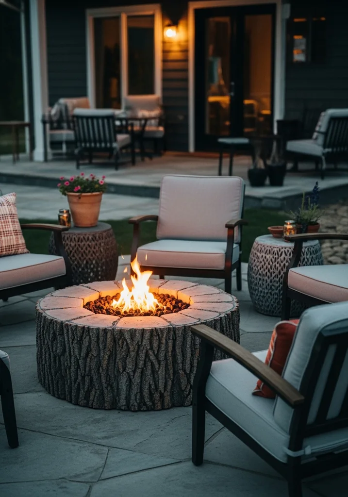 Budget-friendly DIY fire pit made from concrete rings for backyard warmth.