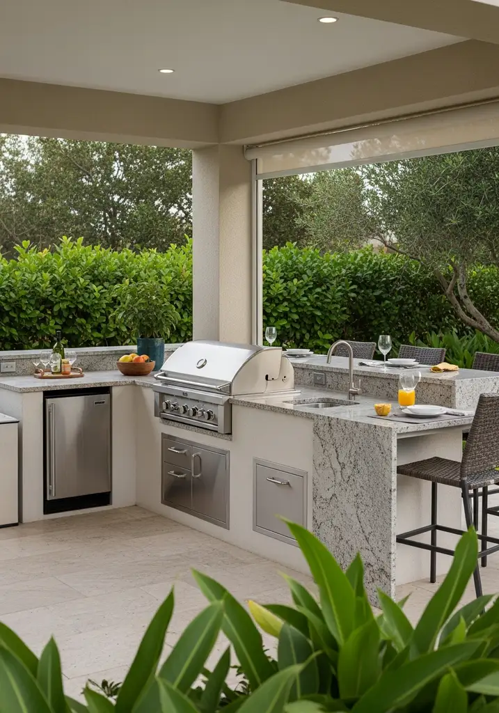 Full-service outdoor kitchen with grill and granite counters