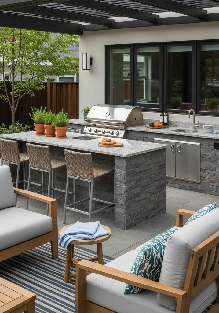 Functional outdoor kitchen with grill, counter space, and storage