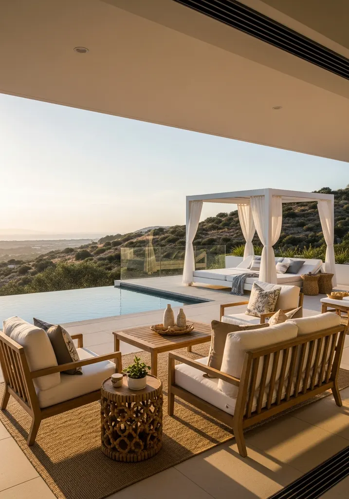 Luxurious poolside retreat with infinity pool and modern cabana.