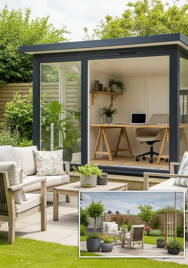 Outdoor home office in a modern garden shed