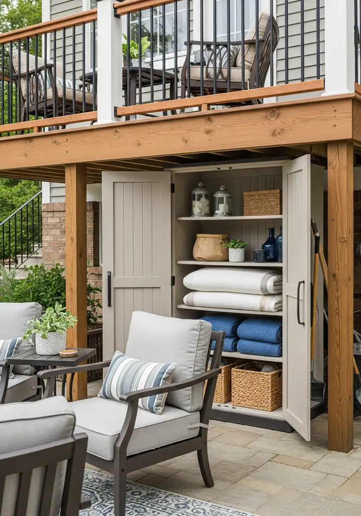 Under-deck secure storage solution with weather-resistant cabinets